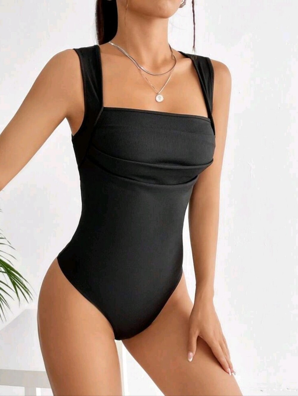 Square Neck Ribbed Tank Bodysuit - Picture 4 of 4